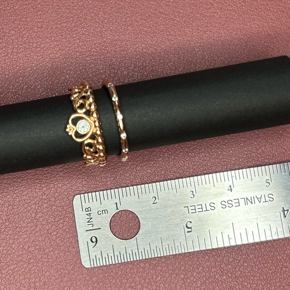 RING SET Pandora Rose Gold My Princess Tiara Ring and Pave Band - Picture 2 of 3